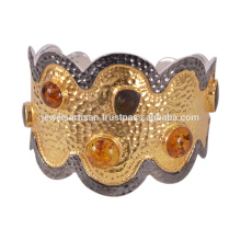 El último diseño Amber y Ammolite Gemstone 925 brazalete de plata sólida